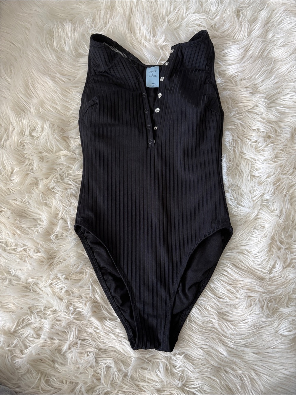 Shade & Shore Black Ribbed One-Piece Swimsuit